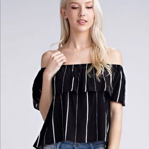 Black Striped Strapless Top